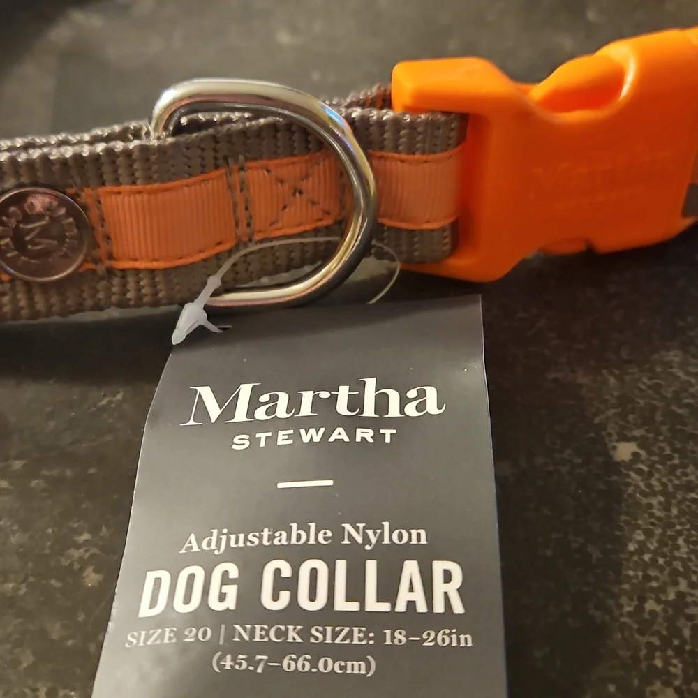 Martha Stewart | Dog Collar Medium Gray and Coral Nylon Size 20
